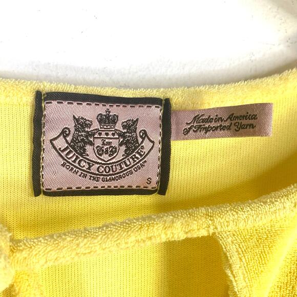 Vintage JUICY COUTURE Y2K Terry Yellow Pom Pom Kaftan Size S Beach Pool Cover Up - Picture 5 of 6